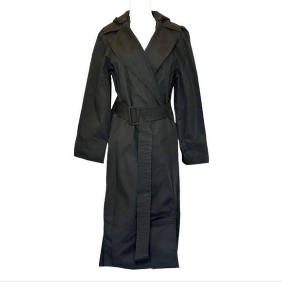 Jenni Kayne NWOT RainCoat Trench Coat Size:Small Belted Hooded Black Color - Picture 2 of 11